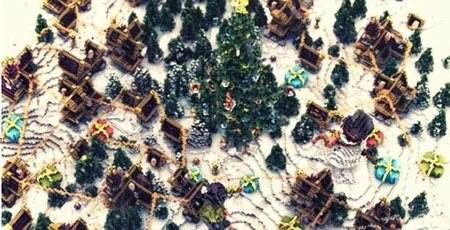 我的世界里犹如仙境般存在的雪中的圣诞村庄