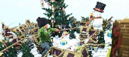 我的世界里犹如仙境般存在的雪中的圣诞村庄