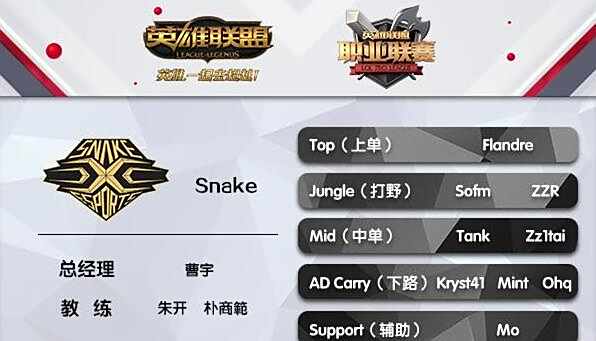 snake战队成员2017 lpl夏季赛最新成员