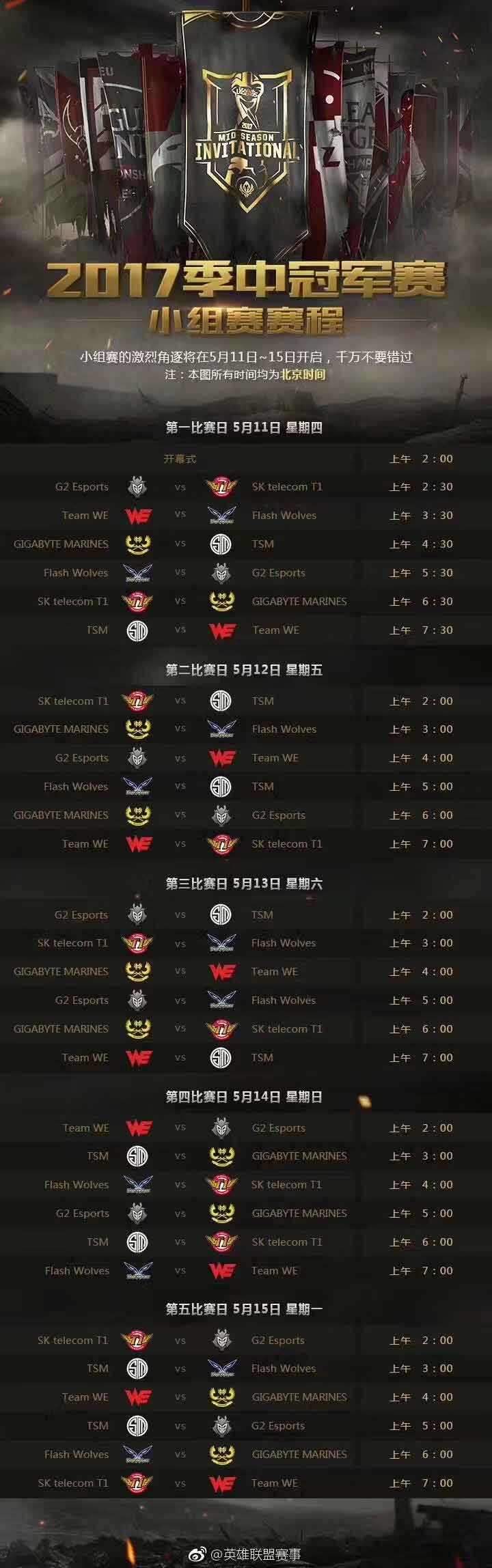 2017季中冠军赛日程安排 4月29日正式开幕