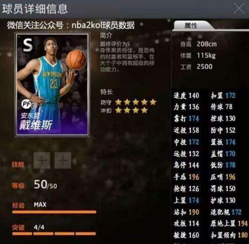 NBA2KOL新生代大前锋浓眉哥戴维斯资料