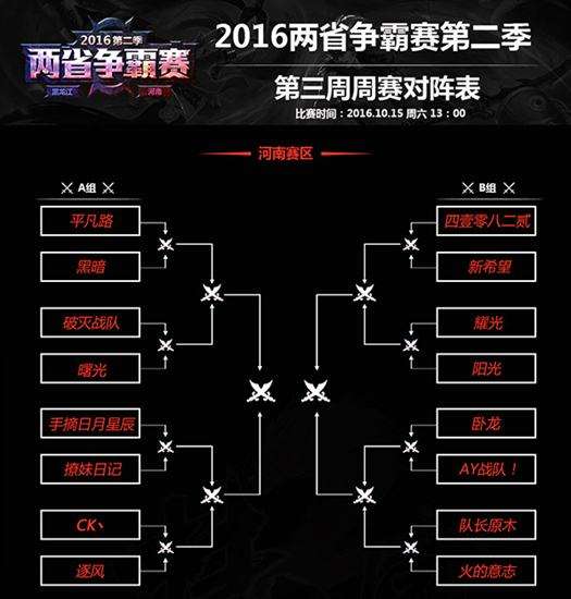 两省争霸赛第三周周赛赛点网吧及对阵信息
