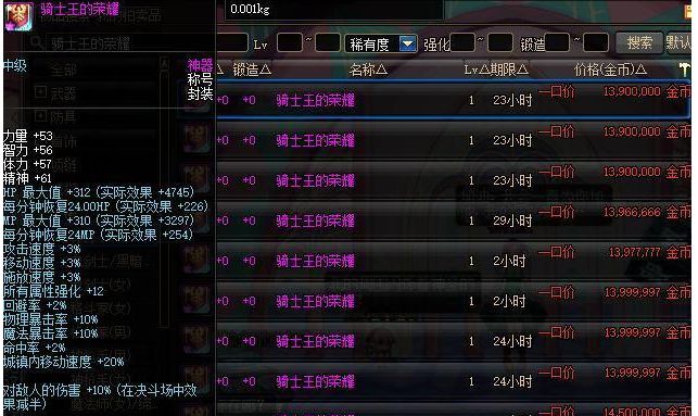 DNF国庆称号属性一出 龙挑等称号疯狂涨价